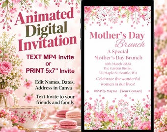 Mother's Day Brunch Invitation | Pink Floral | Ladies Luncheon Invite | Editable Digital Canva Template