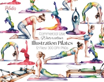 12 Watercolor Illustration Pilates