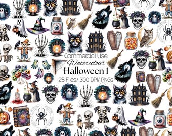 Halloween Clipart Set – Spooky Witch, Ghost & Pumpkin PNG Images (Digital Download)