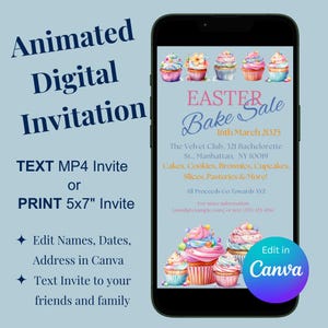 Editable Easter Bake Sale Flyer Invitation Electronic Animated Canva Template Mobile Invite Bake Sale School Event  Bake Sale Fundraiser