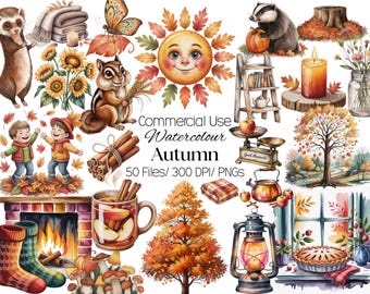 Herfstclipartbundel | Illustraties van pompoenen, bladeren en eikels (digitale download)
