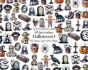 Halloween Clipart – Spooky Witch, Ghost, Pumpkin PNG Images (Digital Download)