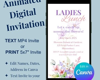 Ladies Lunch Invitation – Elegant Floral, Editable Digital Invite (Canva Template)