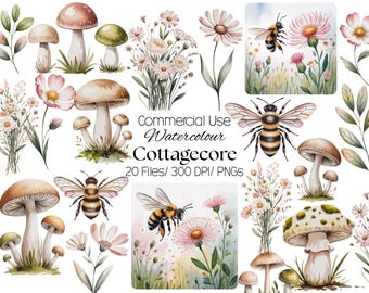20 images clipart aquarelle style cottagecore
