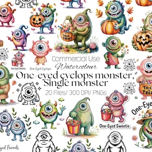 Halloween Cyclops Monster Clipart | Spooky Cartoon PNG (Digital Download)
