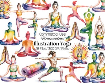 18 Ilustraciones de Yoga en Acuarela