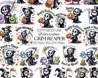 20 Grim Reaper Clipart | Spooky Cartoon Scythe PNG (Digital Download)