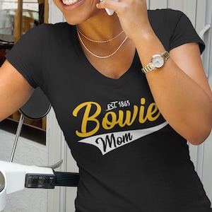 Bowie Mom 1865 - Bowie State (V-Neck) - Bowie State Apparel, Bowie Bulldogs Alumni Tee, Bowie State Shirt, Bowie HBCU Hoodies and Sweatshirt