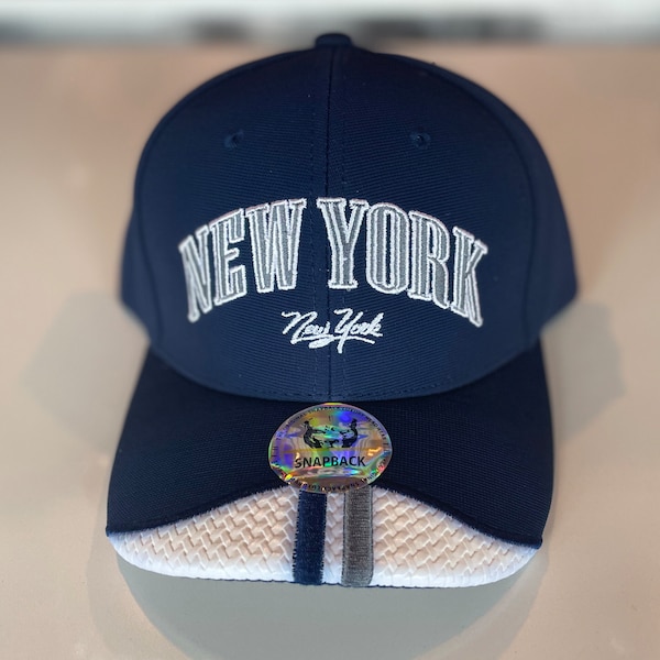 New York (Navy Blue w/ Script Embroidered Cap) - New York Baseball Caps, NY caps, New York Gifts, New York Beanies, Brooklyn Cap, Queens Cap