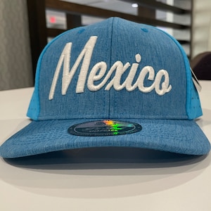 Mexico Signature (Blue Embroidered Cap) - Mexico Caps, Mexican Hats, Mexican Baseball Caps, Mexican Coat Of Arms, Mexican Flag
