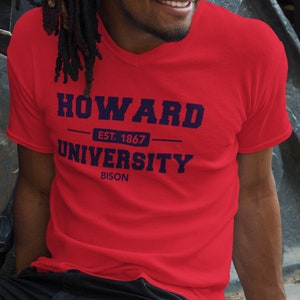 Howard Univ (V-Neck) - Howard Alumni Tee, Vintage Howard Shirt, Howard Merch, Howard HBCU Hoodies & Sweatshirts, Bison Tees, College Apparel