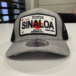 Sinaloa License Plate (Gray Embroidered Cap) - Mexico Caps, Mexican Hats, Mexican Baseball Caps, Mexican Coat Of Arms, Mexican Flag