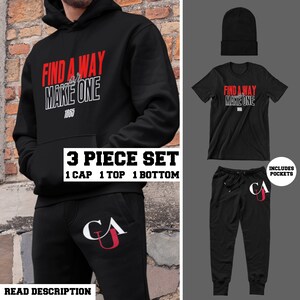 Find A Way, Or Make One (3 Piece Set Black - 1 Cap, 1 Top, 1 Bottom) - Clark Atlanta Shirt, Panther Pride, CAU Panthers HBCU College Apparel