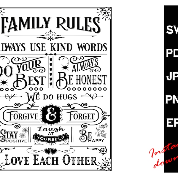 Family Rules SVG, House rules poster svg, Welcome to our house svg, House rules svg, In this house poster svg, In this Family svg,