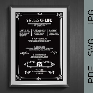 7 rules of life svg, 7 rules of life motiviational, 7 rules of life digital download, instant download, wall art inspiration, printable file