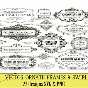 Vector Clipart Ornate Frames,Digital Frames, Borders Clip Art,SVG frames,Frames Set,Swirls and Decorative frames,Wedding frames,PNG file,