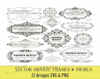 Ornate Frames Vector Clipart, Swirls, Wedding Frames (SVG & PNG)