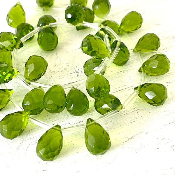 Green Quartz Faceted Teardrop Beads