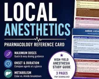 Local Anesthetics Cheat Sheet/Study Guide