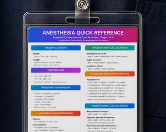 Anesthesia Quick Reference Badge Card