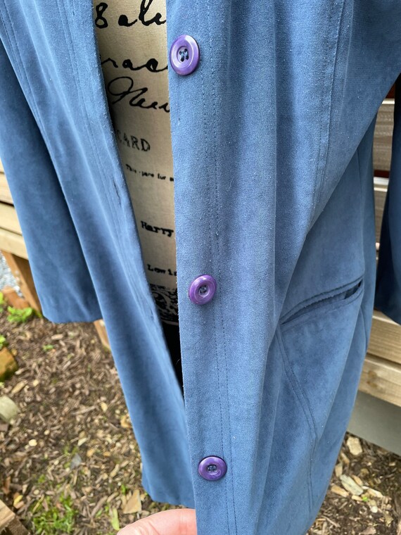 Vintage 80’s Blue Faux Suede Trenchcoat - image 4