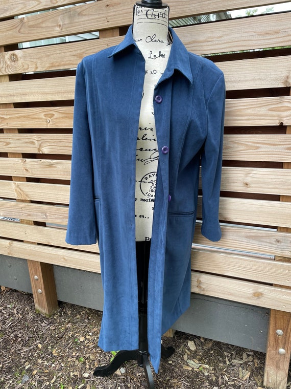 Vintage 80’s Blue Faux Suede Trenchcoat - image 2