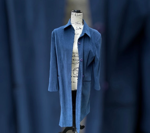 Vintage 80’s Blue Faux Suede Trenchcoat - image 1