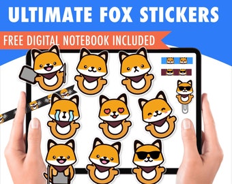 Fox Digital Stickers, Fox GoodNotes Stickers, Digital Stickers Fox, Digital Stickers Pack, Kawaii Digital Stickers, Precropped Png