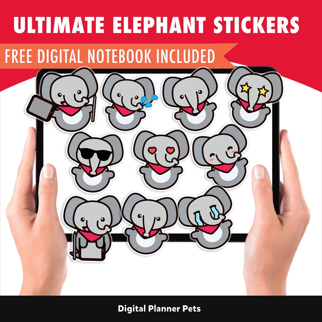 Ios Elephant Stickers Elephant Digital Stickers Elephant Pngs Cute Goodnotes - Etsy