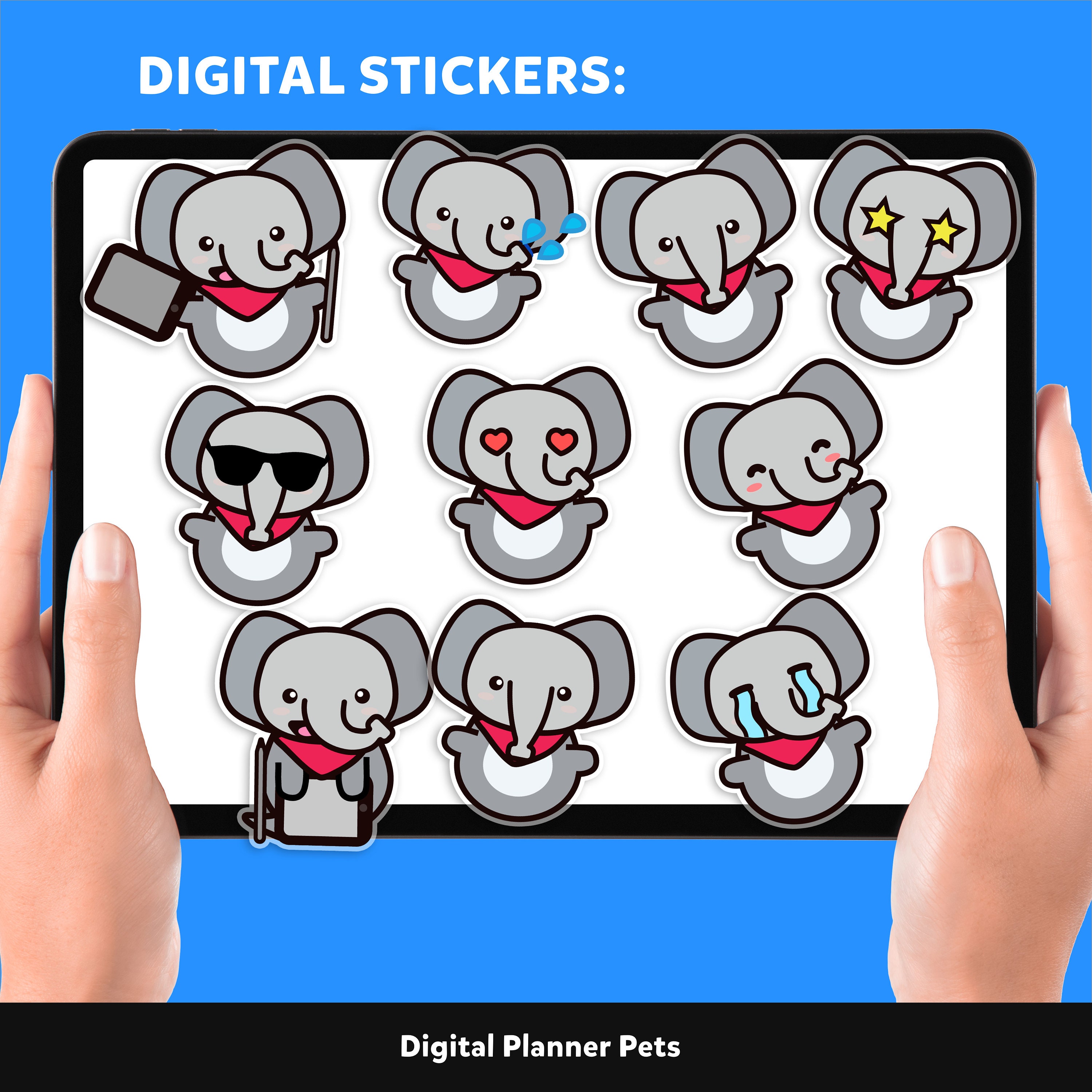 Ios Elephant Stickers Elephant Digital Stickers Elephant Pngs Cute Goodnotes - Etsy