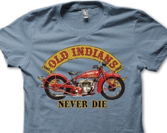 T-shirt imprimé motard Old Indians Never Die inspiré des motos Indian vintage