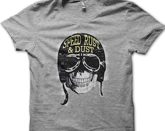 Biker Motorcycle Skull Speed Rust and Dust Vintage Classic Cafe Racer Motorrad T-shirt