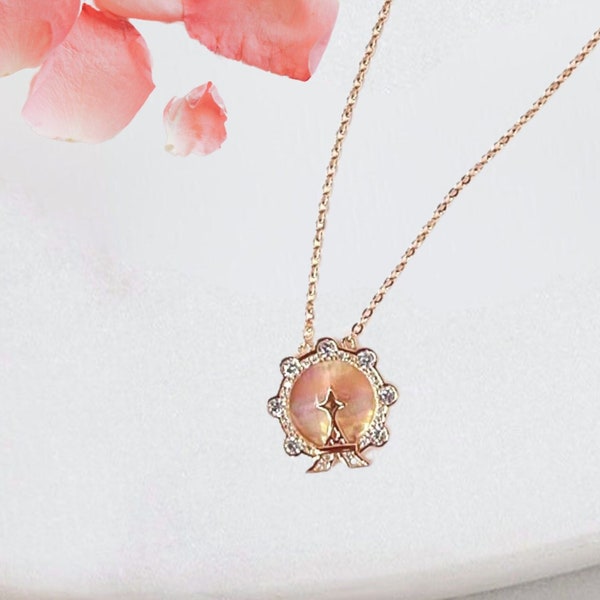 Ferris Wheel Necklace, 18k Rose Gold, Dainty Chain, Gift for Her