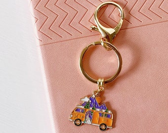 Cute Boho Camper Keychain, Camping Souvenir, Purse Charms, Backpack Accessories