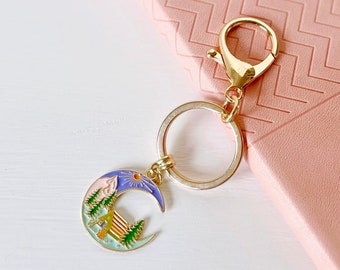 Cute Crescent Moon Keychain, Camping Souvenir, Purse Charms, Boho, Backpack Accessories