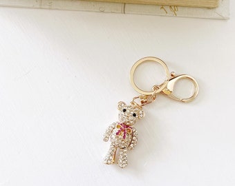 Cute Gold Rhinestone Bear Keychain, Purse Charms, Backpack Accessories, Bag Charm