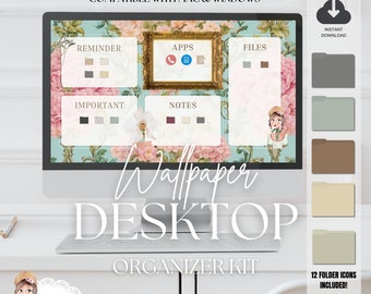 Floral Desktop Wallpaper Organizer: Regency Garden Theme (Digital Download)