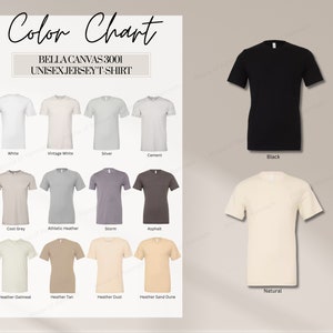 Maqueta de carta de colores Bella Canvas 3001, colores neutros, maqueta de camiseta, camisa de Jersey unisex, pequeña empresa, maqueta de tienda, impresión bajo demanda