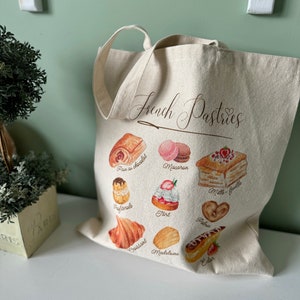 French Pastries Tote, Baking Tote, Gift for Baker, Croissants, Macarons, Paris Souvenir, French Food, Cute Shopping Bag, Eco Friendly Bags