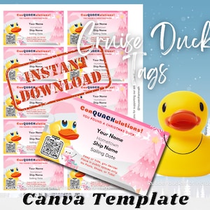 Pink Christmas Cruise Duck Tags, bearbeitbar, ausfüllen und drucken, pink Winter Wonderland Theme