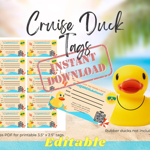 Cruise Duck Tags, Editable, Fill and Print