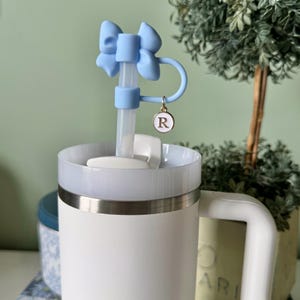 Blue Fancy Bow Charm, Personalized Monogram Tumbler Straw Topper, 10mm Straw Cover, Blue Cup Charms, 30 oz, 40 oz Tumbler Accessories