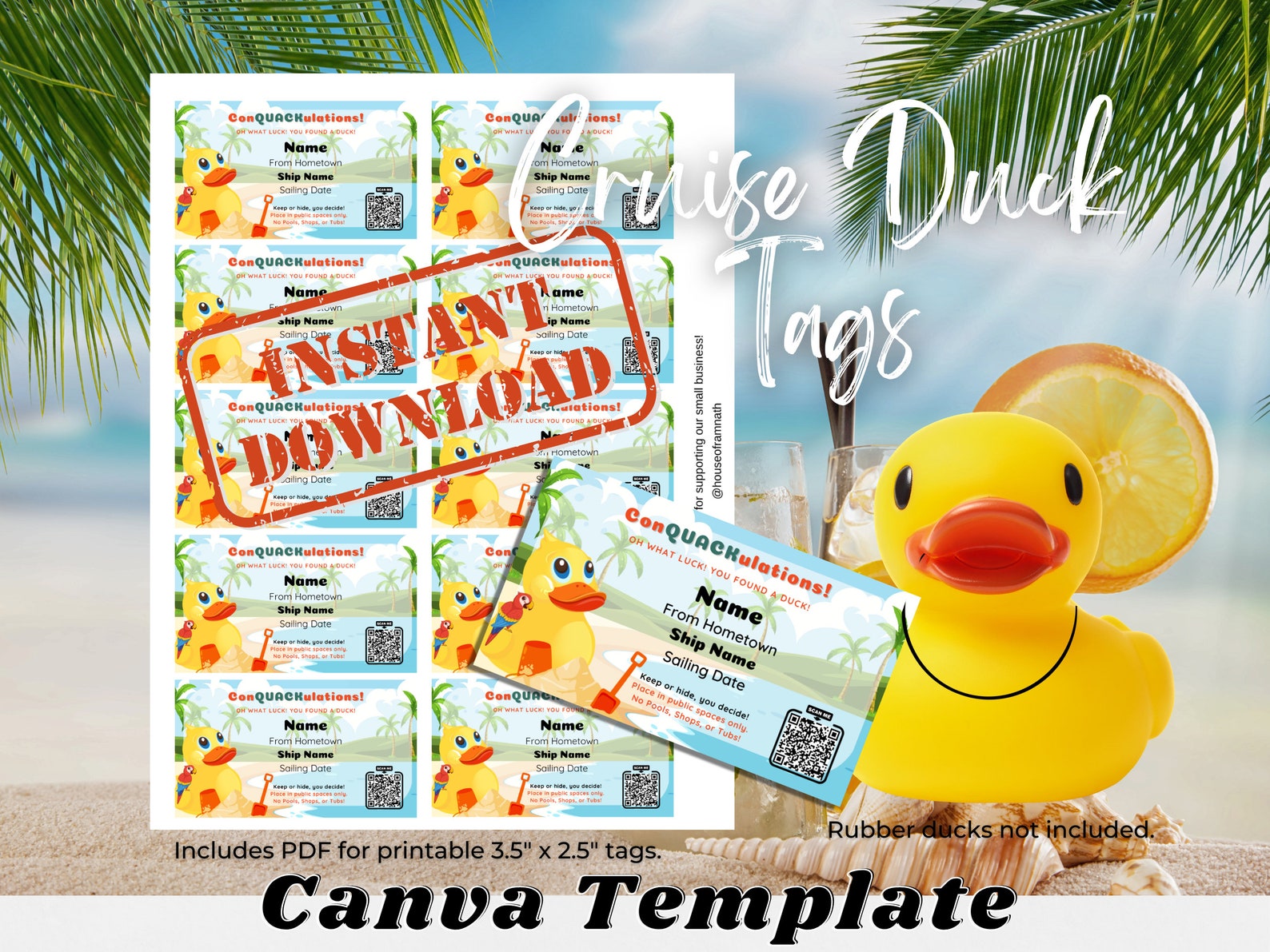 Cruise Duck Tags Editable Canva Template Fill and Print Parrot Theme Cruise Duck Tags Editable Canva Template Fill and Print Parrot Theme