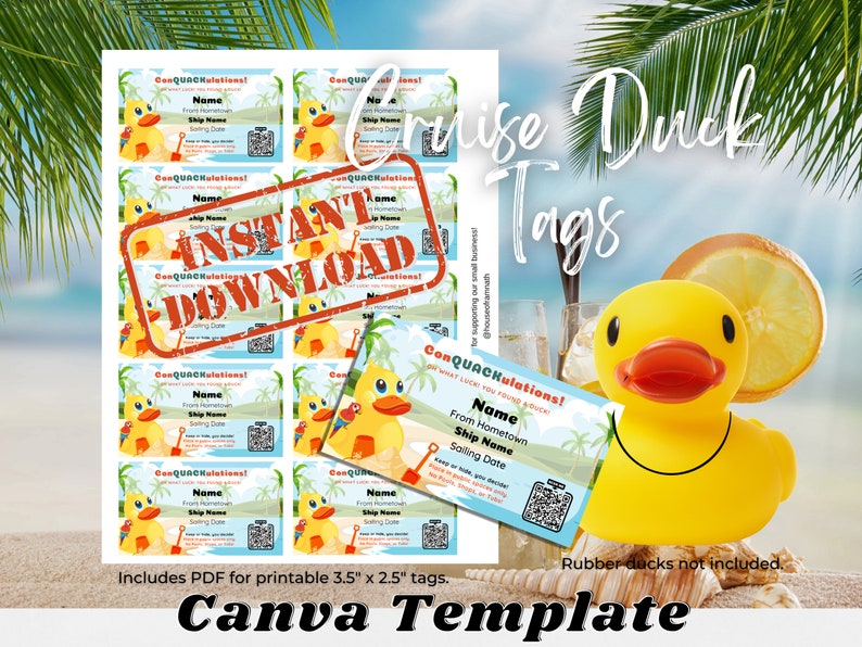 Cruise Duck Tags, Editable Canva Template, Fill and Print, Parrot Theme