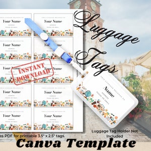 Etiquetas de equipaje imprimibles, editables, para rellenar e imprimir, etiquetas para cruceros, temática de viajeros del mundo, accesorios de viaje, planificación de viajes