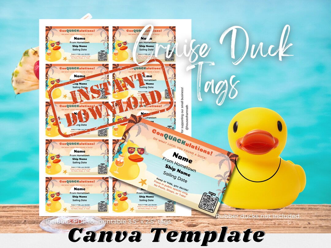 Cruise Duck Tags Editable Canva Template Fill and Print Beach Drink Cruise Duck Tags Editable Canva Template Fill and Print Beach Drink