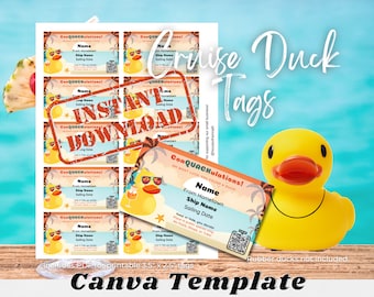 Cruise Duck Tags, Editable Canva Template, Fill and Print, Beach Drink Theme