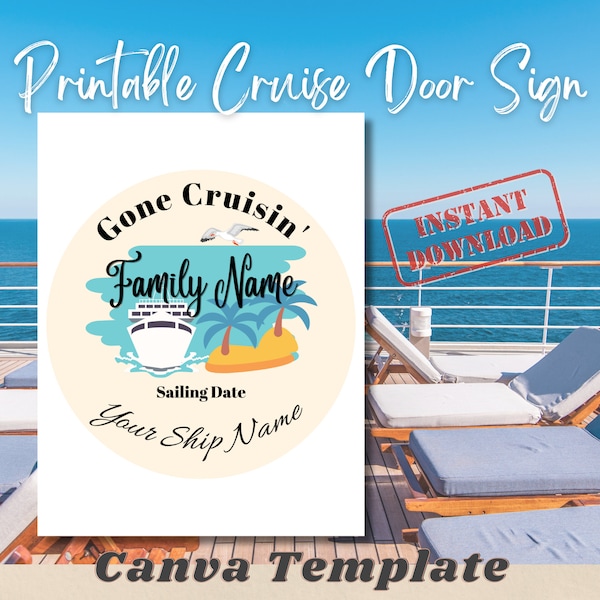 Cruise Cabin Door Sign, Editable Canva Template, Fill and Print, Digital Download