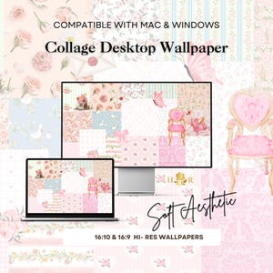 Pink Floral Collage Desktop Wallpaper, Soft (Digital Download)