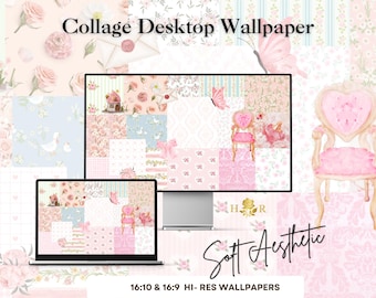 Pink Floral Collage Desktop Wallpaper, Soft (Digital Download)